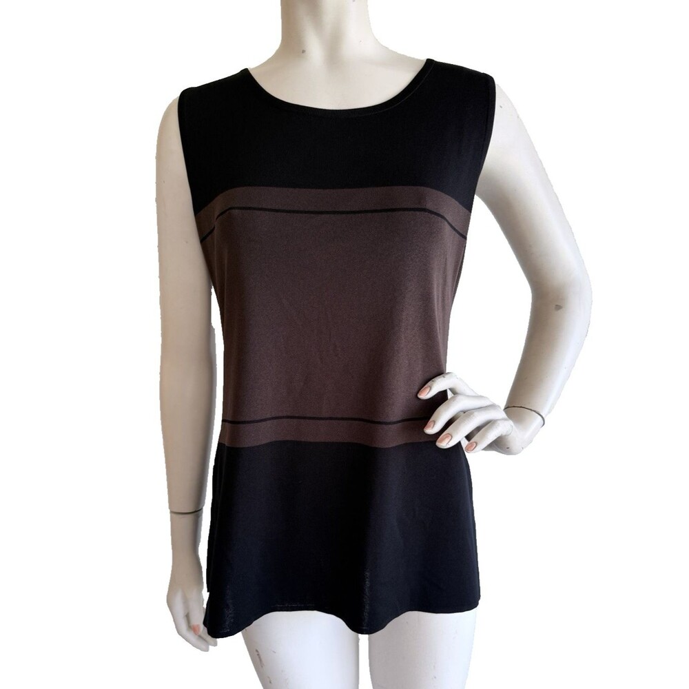 EXCLUSIVELY MISOOK Top Black Brown Color Block Sleeveless Tunic Blouse Size M